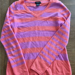 Lord & Taylor Vibrant Pink and Purple V-Neck Sweater